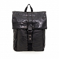 LEATHER SNAP FRONT BACKPACK IN BLACK