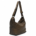 THIN WOVEN LEATHER SHOULDER BAG IN MILITARE