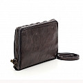 LARGE LEATHER WALLET, DOCUMENT CARRIER WITH STRAP IN GREY