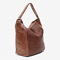 COGNAC LEATHER AND MICRO WEAVE SHOULDER TOTE