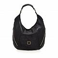 DIANA LG SHOULDER  BAG WITH STUDS IN BLACK WASHED COWHIDE LEATHER
