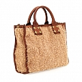 BOUCLE, LAME & LEATHER MEDIUM SIZE TOTE IN GOLD & COGNAC