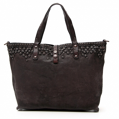 FLORAL STUDDED SUEDE TOTE IN MORO