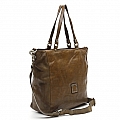 SERENOA LEATHER SHOPPER TOTE WITH STUDS AND LASER PRINT IN MILITARE