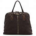 SUEDE  & STUD RIBBON FRONT BOWLING BAG IN MORO