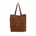 WASHED CANVAS & LEATHER FRONT POCKET TOTE IN COGNAC
