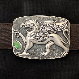 GRIFFIN STERLING TROPHY BUCKLE WITH TURQUOISE AND RUBY EYE