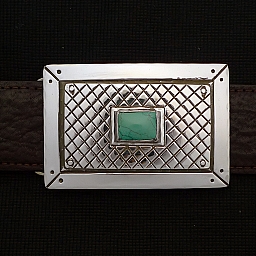 TURQUOISE CENTER STERLING SILVER PICTURE FRAME TROPHY BUCKLE