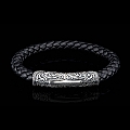 MILAN BRAIDED BLACK LEATHER CUFF WITH STERLING SILVER CLASP