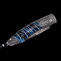 SPEARPOINT ARCTIC BLUE FOSSIL MAMMOTH TOOTH & DAMASCUS STEEL FOLDING KNIFE