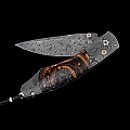 SPEARPOINT EPIC NIGHT FOSSIL MAMMOTH TOOTH, DAMASCUS FOLDING KNIFE
