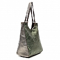 METALLIC  LEATHER SHOPPING TOTE IN GREEN AND BRONZE