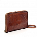 ZIP AROUND LEATHER WALLET WITH STRAP IN COGNAC
