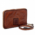 ZIP AROUND LEATHER WALLET WITH STRAP IN COGNAC