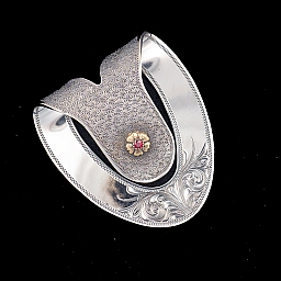 STERLING MONEYCLIP WITH WHEATGRASS 14K FLOWER SET WITH 3.5 MM RUBY