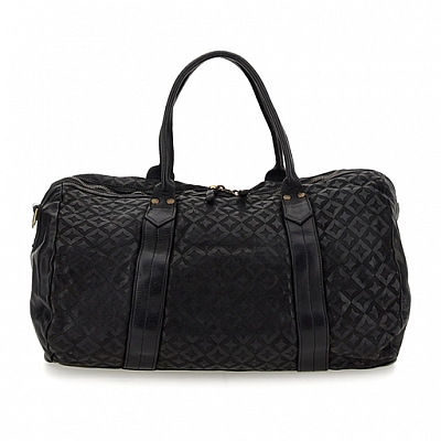 ARON VARSITY LASER WEEKEND LEATHER DUFFLE IN BLACK