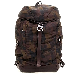 BACKPACK IN CAMO NYLON W MORO LEATHER TRIM