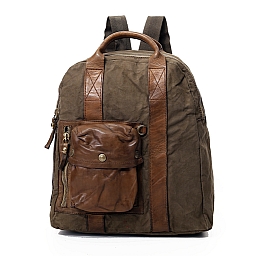 CAMO CANVAS AND LEATHER BACKPACK IN MILITARE
