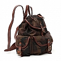 CAMO NYLON  BACKPACK WITH COGNAC LEATHER TRIM