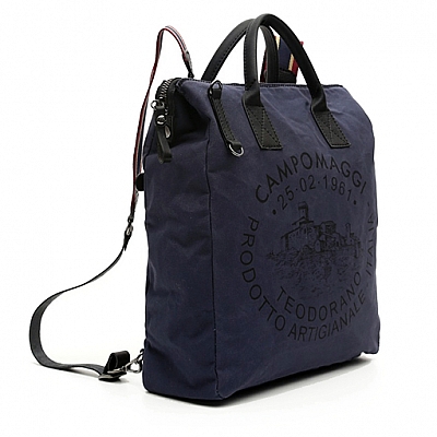 CANVAS & LEATHER RIBBON STRAP BACKPACK IN BLUE