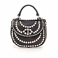 AFRODITE SMALL HANDLED SADDLE STYLE CROSSBODY CONE STUDS IN BLACK