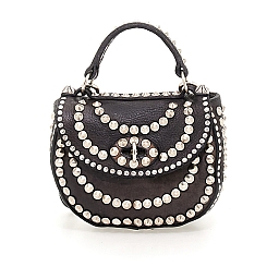 AFRODITE SMALL HANDLED SADDLE STYLE CROSSBODY CONE STUDS IN BLACK