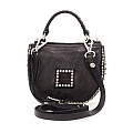 AFRODITE SMALL HANDLED SADDLE STYLE CROSSBODY CONE STUDS IN BLACK