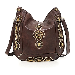 CASSIOPEA SHOULDER SADDLE BAG W STUDS IN MORO BROWN