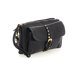 CROSSBODY BUCKLE FRONT WALLET IN BLACK