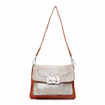CROSSBODY FLAP FRONT  LEATHER LAMINATE CROSSBODY IN BAKED