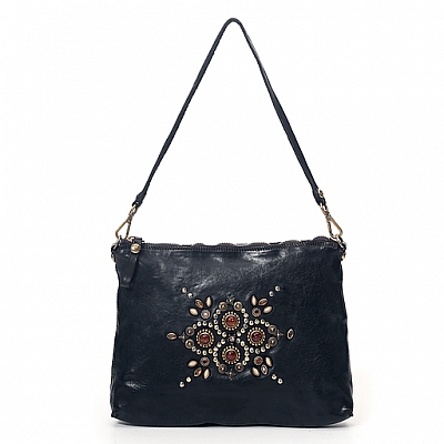 CROSSBODY POUCH WITH SUNRISE STUDS IN BLACK