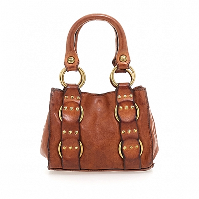 DEMETRA MINI SHOULDER WITH LACED RING DETAIL IN COGNAC