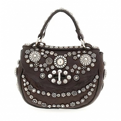 DIAMANTE MULTISTUD LATCH CROSSBODY IN MORO BROWN