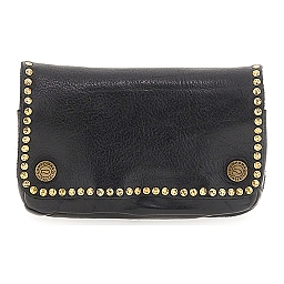 ESSENTIAL POUCH W STUDS AND SNAPS IN BLACK COWHIDE