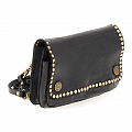 ESSENTIAL POUCH W STUDS AND SNAPS IN BLACK COWHIDE