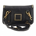 ESSENTIAL POUCH W STUDS AND SNAPS IN BLACK COWHIDE