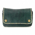 ESSENTIAL POUCH W STUDS AND SNAPS IN GREEN COWHIDE