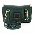 ESSENTIAL POUCH W STUDS AND SNAPS IN GREEN COWHIDE