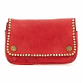 ESSENTIAL POUCH W STUDS AND SNAPS IN RED COWHIDE