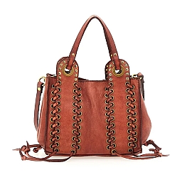 MINI CROSSBODY W EYELETS AND LACING IN RUST