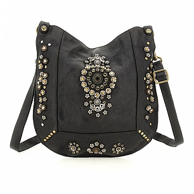 NORA SHOULDER SADDLE BAG W STUDS IN MORO BLACK