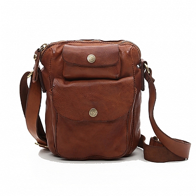 POCKET FRONT SMALL LEATHER CROSSBODY IN COGNAC