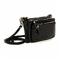 TRIPLE ZIP CROSSBODY POUCH IN BLACK COWHIDE LEATHER