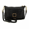 TRIPLE ZIP CROSSBODY POUCH IN BLACK COWHIDE LEATHER