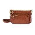 TRIPLE ZIP CROSSBODY POUCH IN COGNAC COWHIDE LEATHER