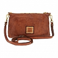 TRIPLE ZIP CROSSBODY POUCH IN COGNAC COWHIDE LEATHER