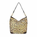 YELLOWSTONE “GOLDEN BETH” WOVEN BAG IN  METALLIC FOIL OVER WASHED COWHIDE  LEATHER