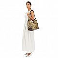 YELLOWSTONE “GOLDEN BETH” WOVEN BAG IN  METALLIC FOIL OVER WASHED COWHIDE  LEATHER
