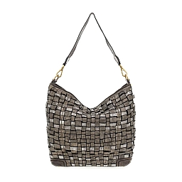YELLOWSTONE WOVEN BAG IN LEAD METALLIC  LEATHER