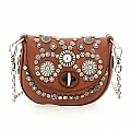 DAFNE DECORATED LATCH FRONT SHOULDER BAG W CHAIN IN COGNAC